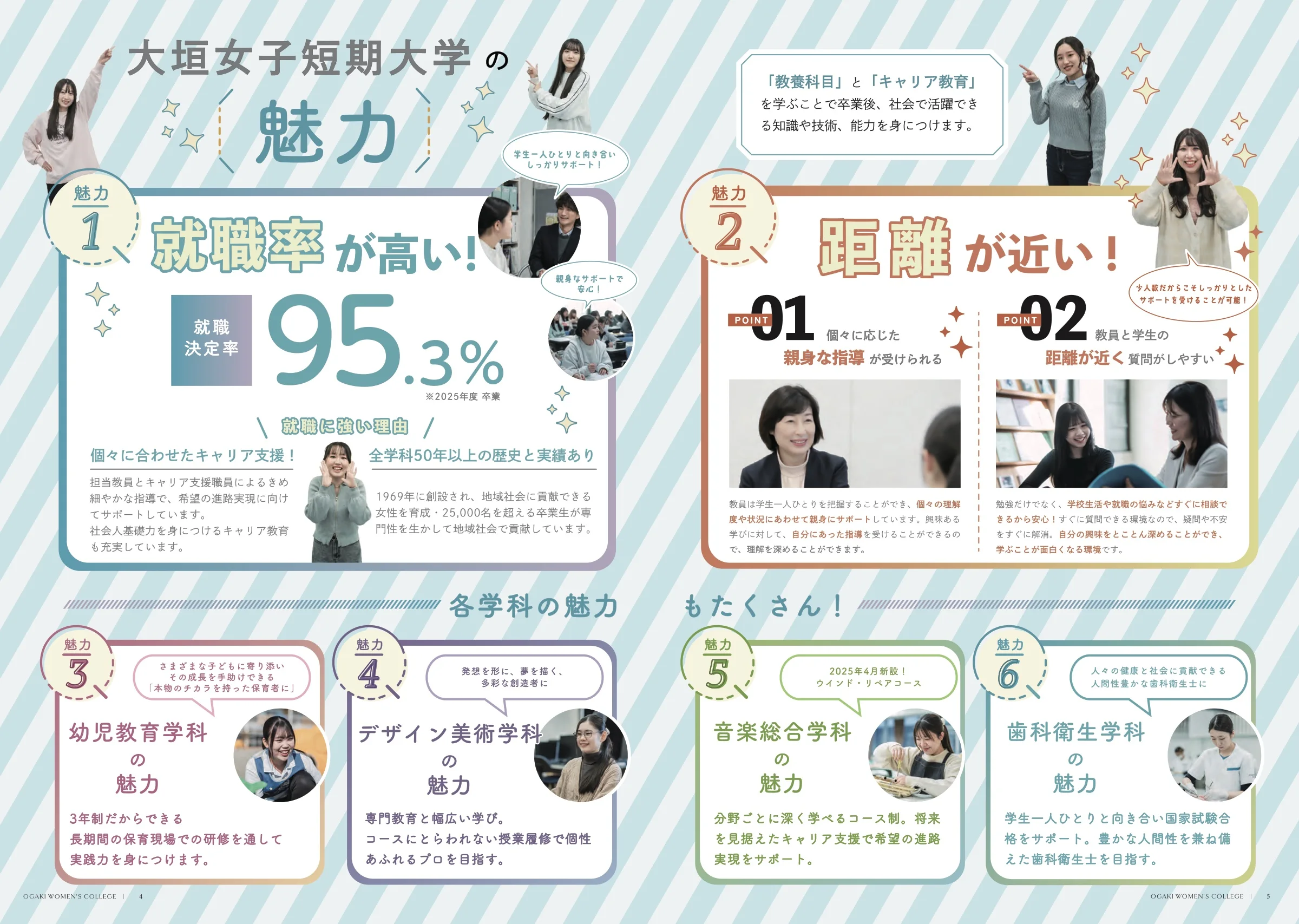 大垣女子短期大学の魅力を紹介する見開き